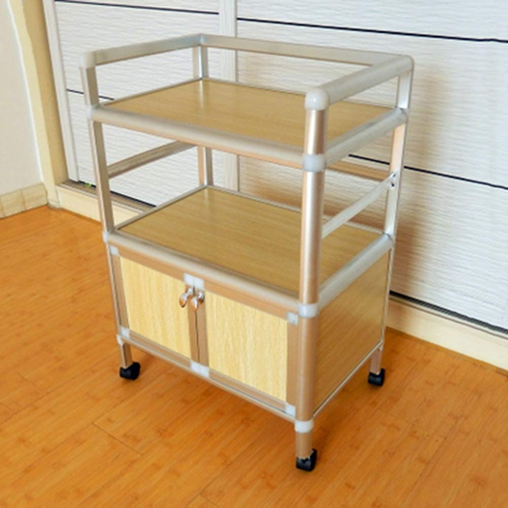 Multifunktionaler Vorratswagen,Getränke-Food-Service-Tablettwagen 3-Stöckiger Mobiler Edelstahl-Aufbewahrungswagen Aus Holz Mit Schließfächern Universalrad, Kapazität 40 Kg Küchen-Aufbewahrungs