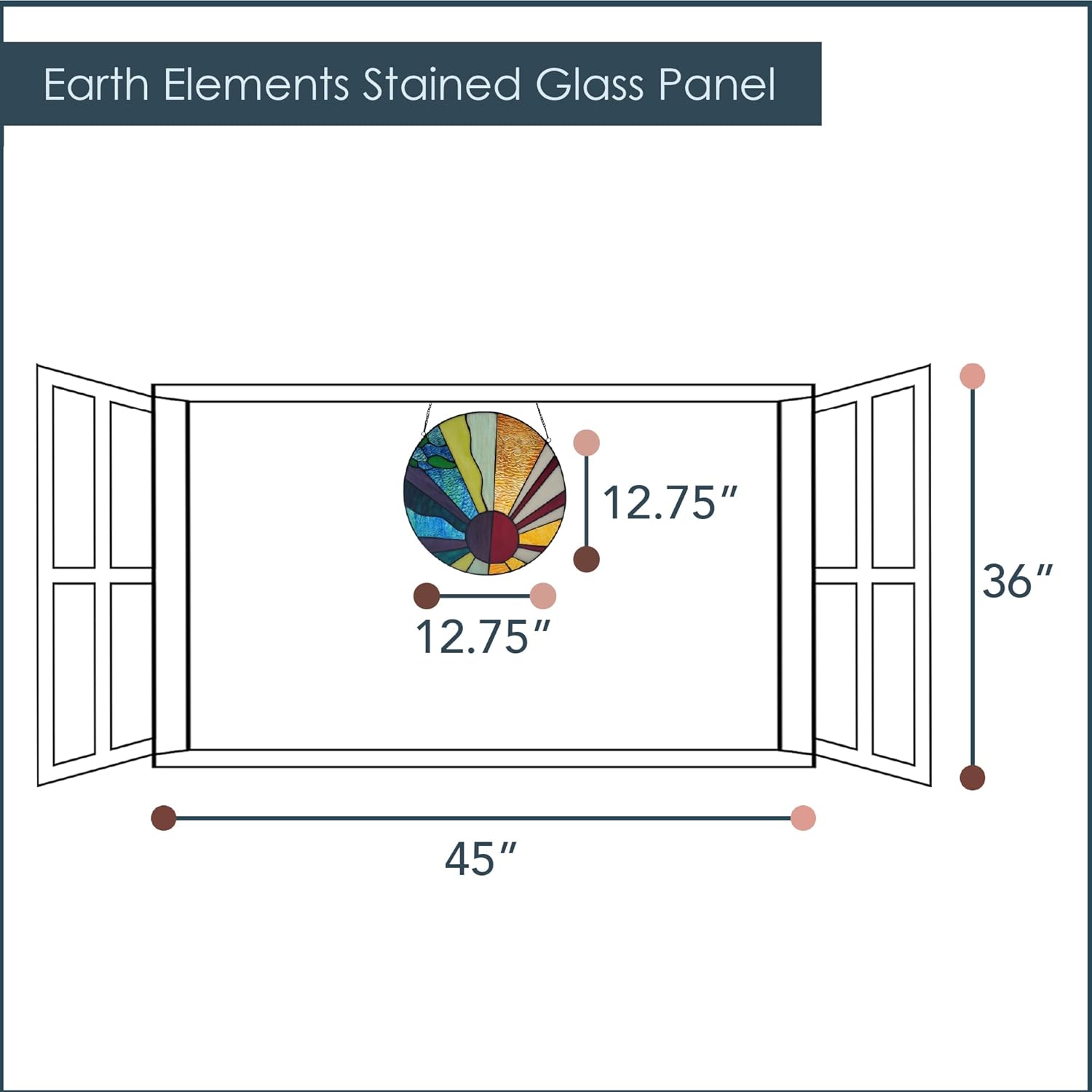 RIVER OF GOODS 12.75" H Earth Elements Stained Glass Window Panel Suncatcher, Orange, Blue, Yellow