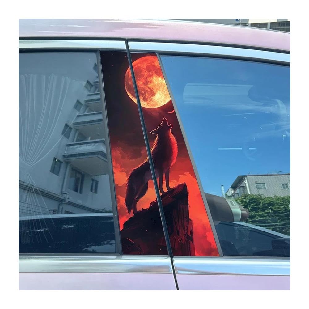 Body Parts 2pcs Car B-Pillar Decals Wolf and Full Moon Auto Center Pillar Waterproof Sticker(Type A)