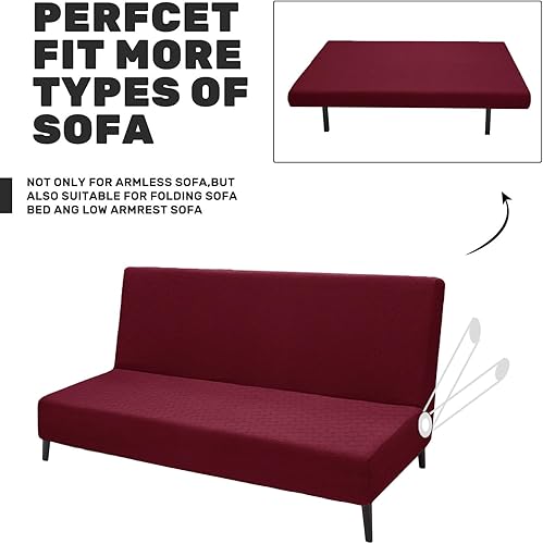 Miniatura 5 de ZNSAYOTX Fundas de futón sin brazos tamaño matrimonial (67-82 pulgadas), fundas de sofá cama de jacquard elásticas, funda de futón a rayas con parte