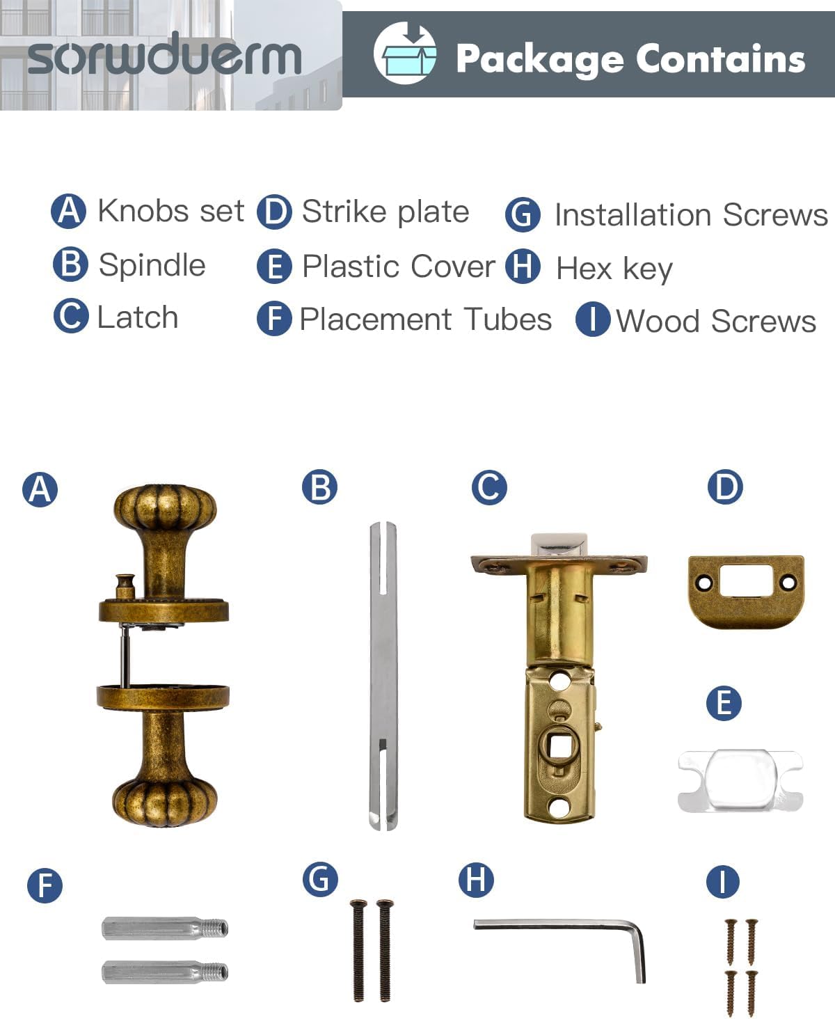 Antique Brass Door Knobs Interior Privacy Door Knob for Bedroom and Bathroom,Zinc Alloy 4 Pack