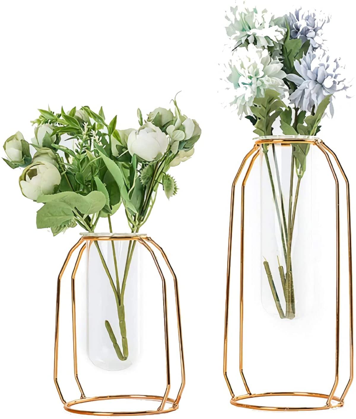 Amazon.co.jp: 2つのガラス花瓶のセット金の装飾花瓶草のためのガラス 