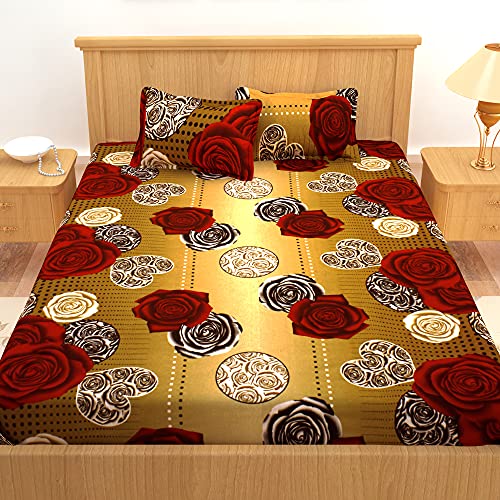 Image of Story@Home 120 TC Elegant Floral Pattern Cotton Double Bedsheet and 2 Pillow Cover - Brown