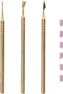 1 Set Dual-Sided Manicure Cuticle Pushers - Professional Nail Tools Kit with Manicure Grinding Stones for Home Use - Mini Cuticle File Stone for Salon Golden