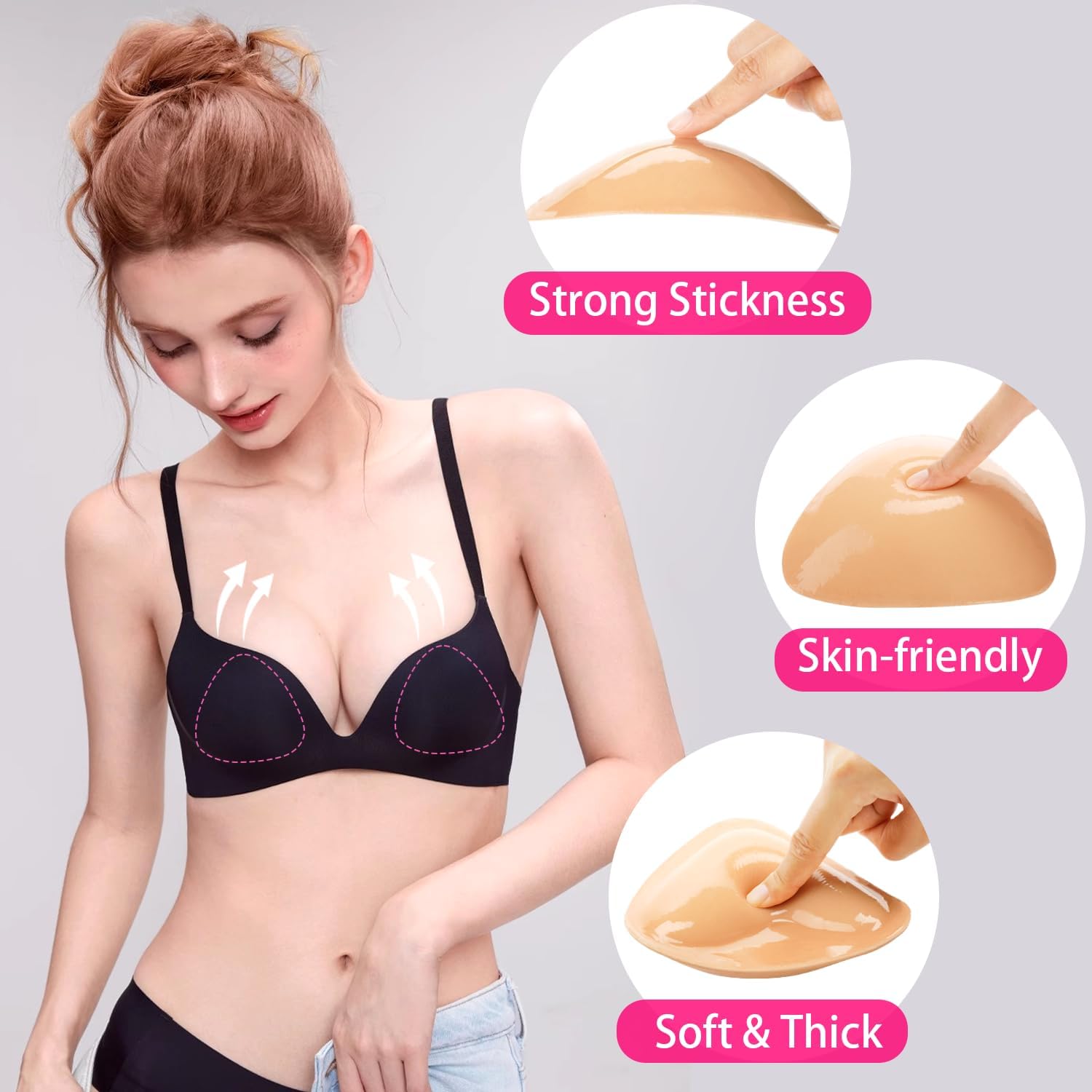 Double-Sided Sticky Bra Pads, Lightweight Push up Adhesive Bra Inserts Invisible Padding Washable Breast Enhancement - Image 2