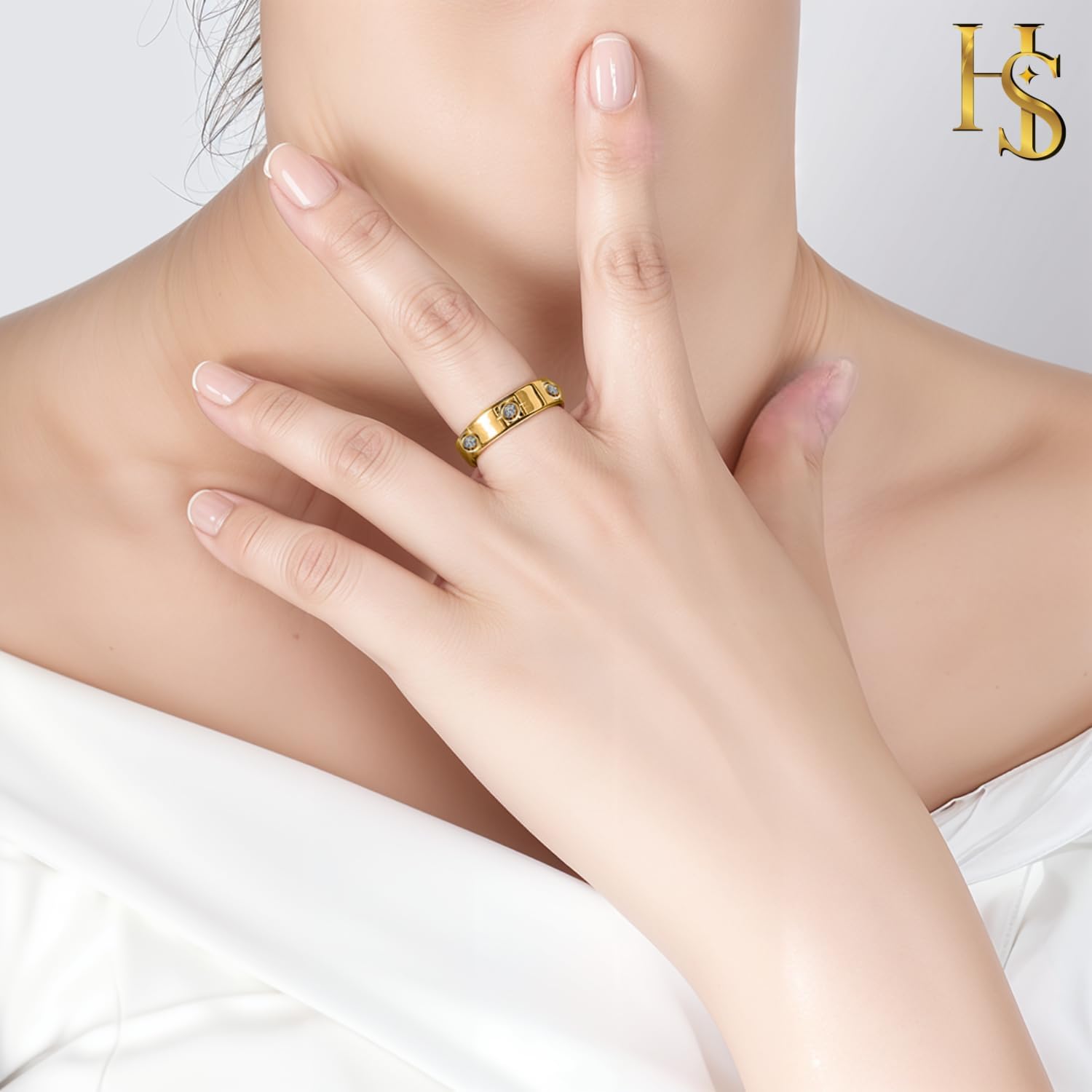 HighSpark Classic 18K Gold Plated Love Ring | Stainless Steel Women Stacking Ring Wedding Band Ring | Lovely Gift - Image 4