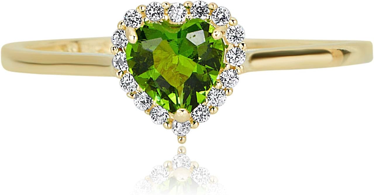 AVORA 10K Yellow Gold 5mm Birthstone Simulated Diamond CZ Heart Halo Fashion Ring - All 12 Months
