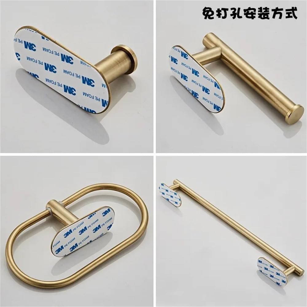 Toallero de aro para baño, Barra Colgante para baño, Gancho para Ropa, Soporte para Toallas de Papel, Juego de 4 Piezas Dorado, Juego sin Perforaciones para baño, 4 Piezas