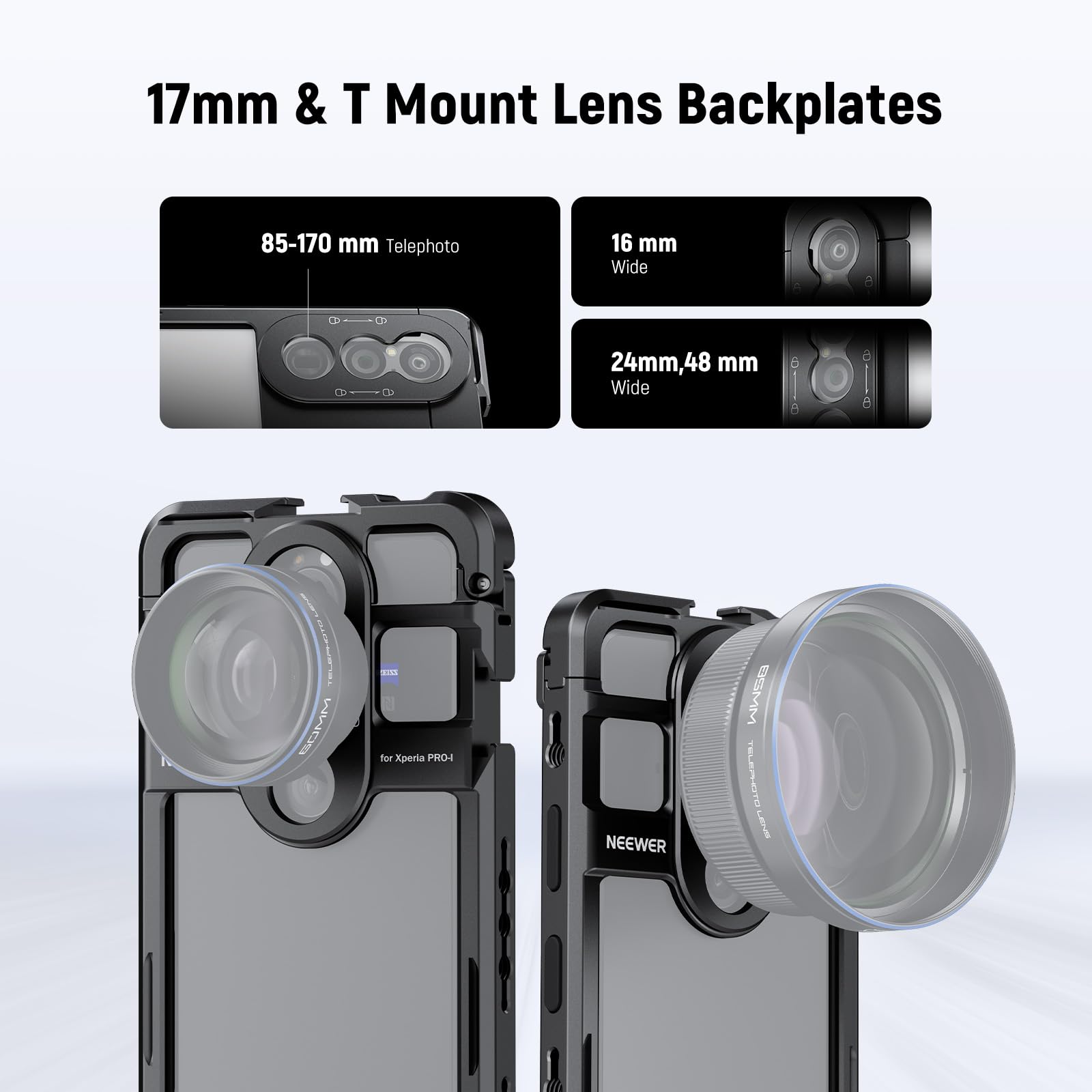 NEEWER Xperia PRO-I klatka, szybka wymiana wideo, stabilizator do nagrywania filmów, adapter filtra 67 mm i płyta obiektywu 17 mm/T, kompatybilne z Sony Moment, PA086