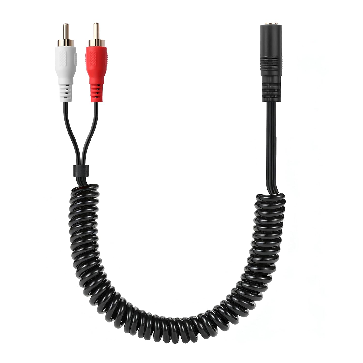 CERRXIAN 3.5mm to 2 RCA Stereo Audio Coiled Cable,1/8" TRS Female to 2 RCA Male Gold-Plated Coiled Spring Y Splitter Cable,for Connecting Amplifiers, Speakers, Etc- Up to 0.7M/2.3FT miniatura 1