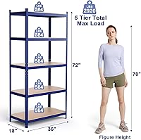 Vista 3 de ERGOMASTER Estantes de almacenamiento de garaje de 5 niveles, estantería de 2920 libras, estantería resistente, ajustable, sin pernos, organizador
