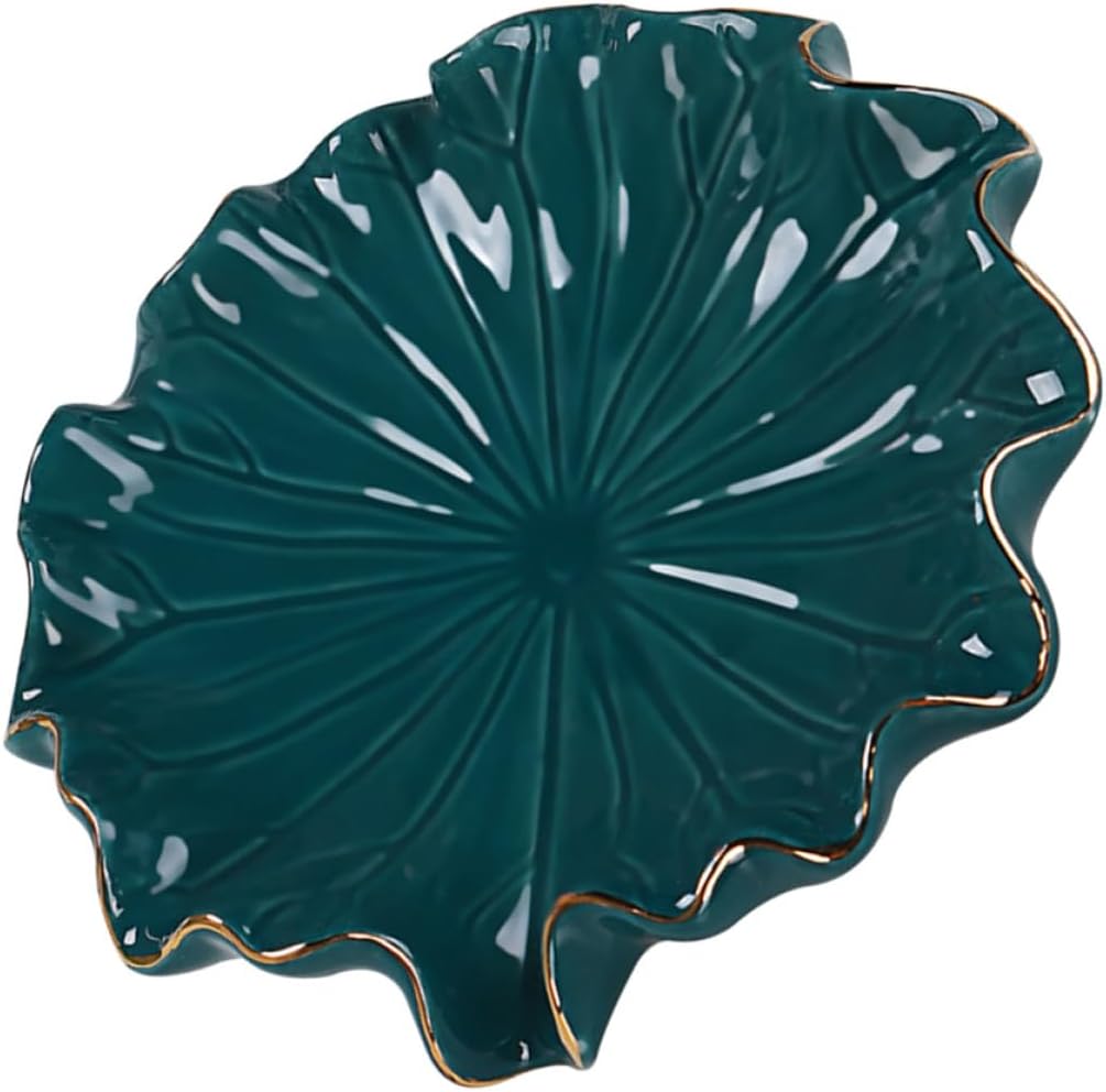 Ceramic Lotus Leaf Soap Dish Gold Trim Self-draining Bathroom Soap Holder Tray for Bathtub and Vanity Counter