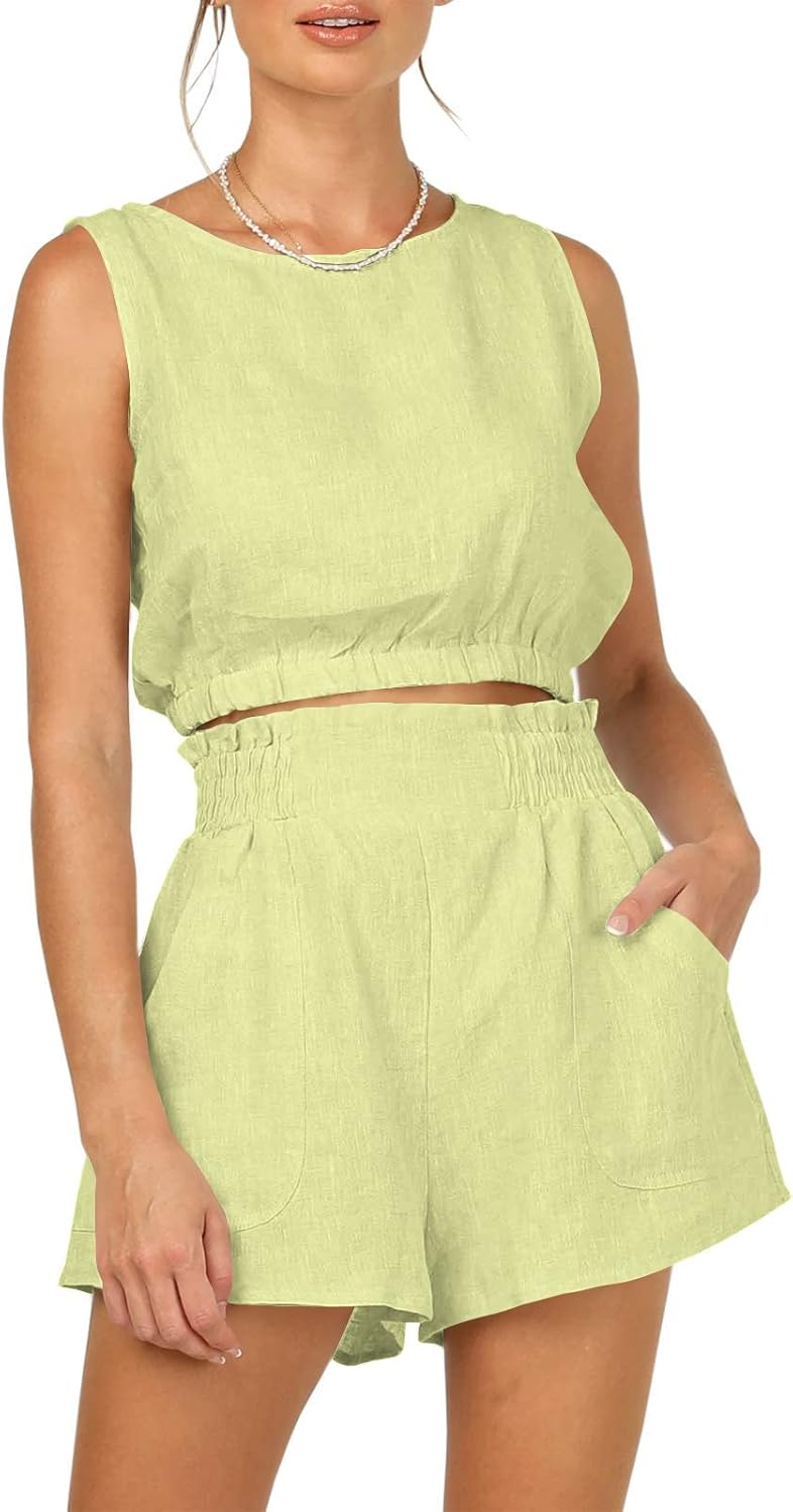 Trendy Queen Womens Summer 2 Piece Outfits Short Sets Matching Sleeveless Tank Top High Waisted Shorts with Pockets