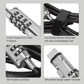 Laptop Cable Locks Combination Cable Lock 4 Digital Password Security Anti Theft Lock for USB Devices Equipment Notebook Computer