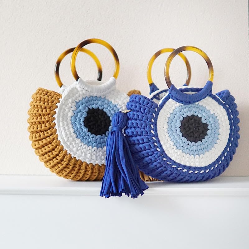 Bolso Hobo tejido a mano para mujer azul miniatura 3