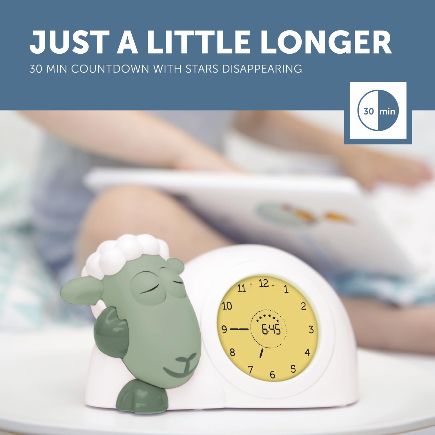 ZAZU Orologio Sam The Lamb – Orologio da letto e luce notturna per bambini | Insegna al tuo bambino con indicatori visivi quando svegliarsi | Luminosità regolabile | Spegnimento automatico (Sage)