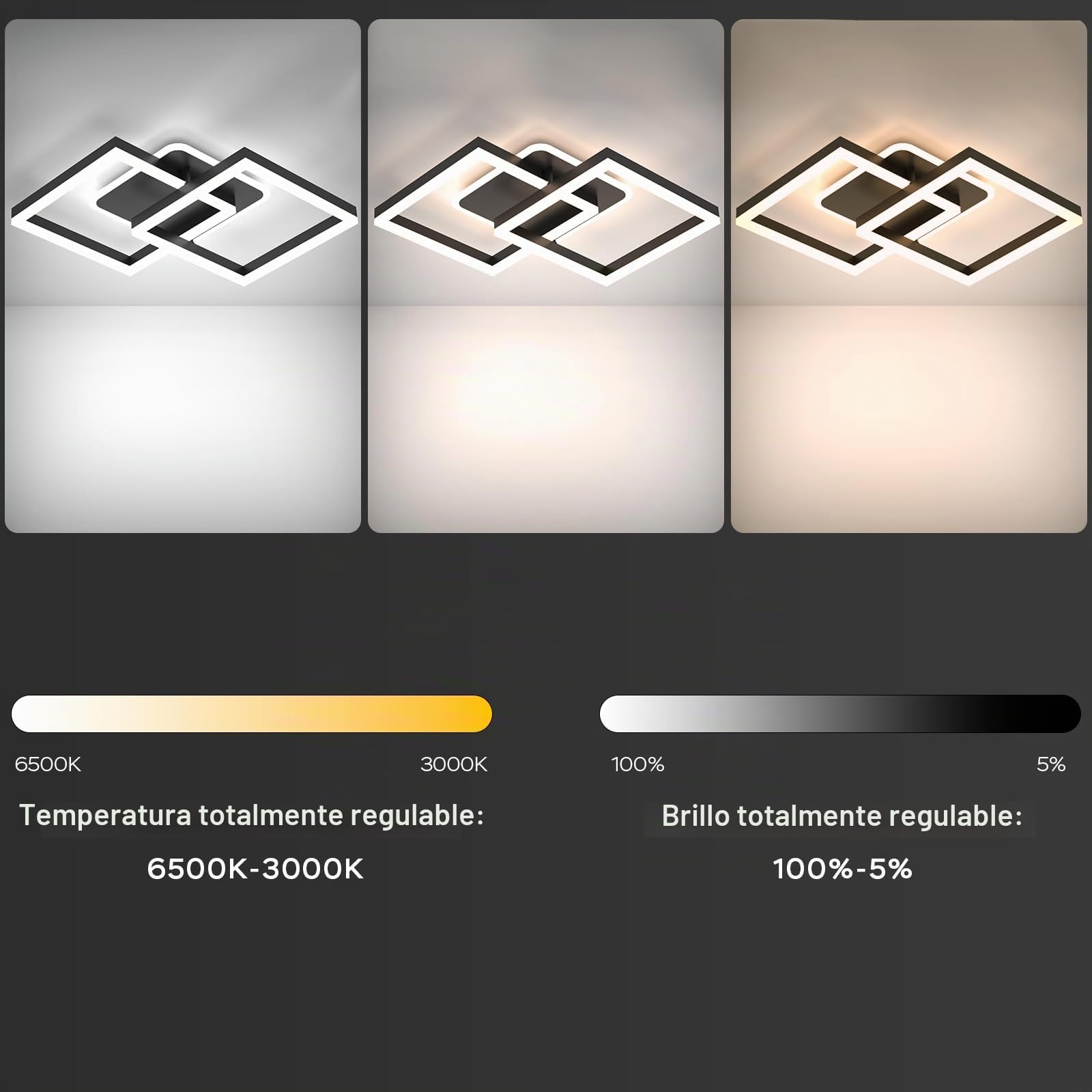 Lampara Techo 40W,Regulable Lamparas de Techo Salon Control App Mando a Distancia,Compatible con Alexa & Google Home,Con Modo de luz Nocturna y Función de Memoria,Para Dormitorio,Restaurante (Negro)