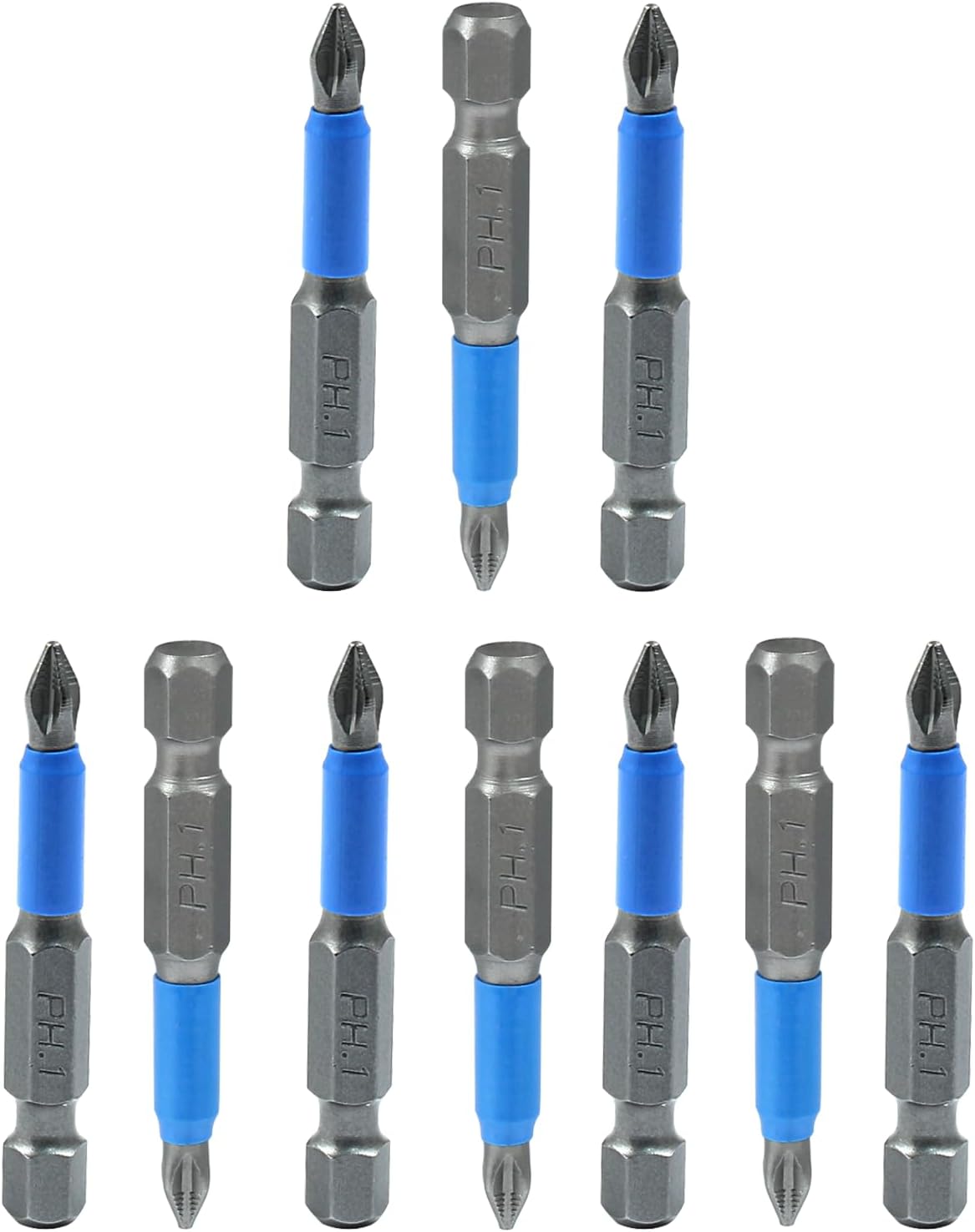Hitefu 10PCS Magnetic Screwdriver Bit Set PH1#1 Anti Slip Phillips Cross Slot - 1/4 Inch Hex Shank Cross Head Electric Screwdriver Bits Set for Impact Driver Power Screwdriver Drill (PH1, 50mm)