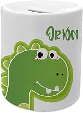 LolaPix Hucha Dinosaurio. Hucha Infantil. Hucha pesonalizada con Nombre. Regalos Infantiles. Cerámica. Tapón I