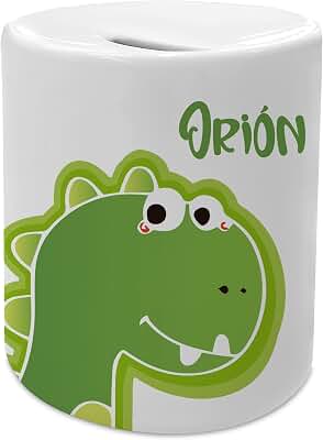 LolaPix Hucha Dinosaurio. Hucha Infantil. Hucha pesonalizada con Nombre. Regalos Infantiles. Cerámica. Tapón Inferior. Huchas Originales para Niños. Dino Amigo