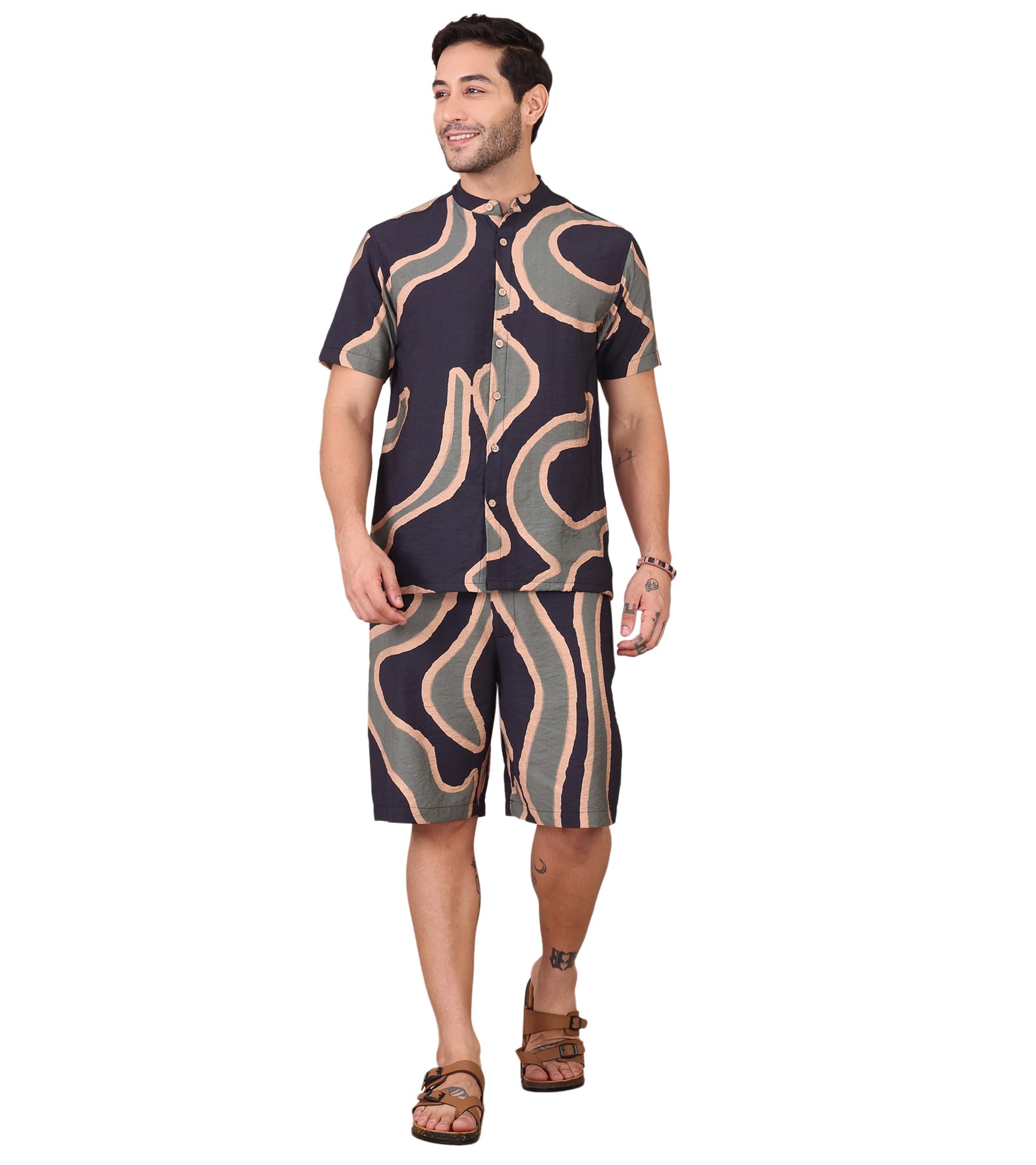 Men's Nylon Viscose Printed Co-Ord Set for Men|2 Piece Sets|Shorts & Shirts Combo|Vacation Dress|Casual|Latest|New (Multi Colour)-image-45
