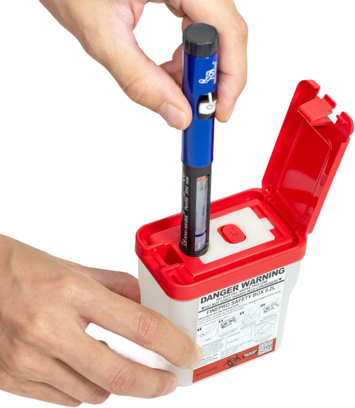 0.2L Size Portable Pen-Needle Disposal Container Diabetes Care (0.2L, Red+Clear, 1)