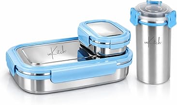 Lunch Box for Kids with 500ml Steel Bottle with Cap, Leak Proof Stainless Steel Tiffin Box Set, Air Tight Food Grade Lunch Box 540ML + 90ML for School Kids Office College Picnic Travel