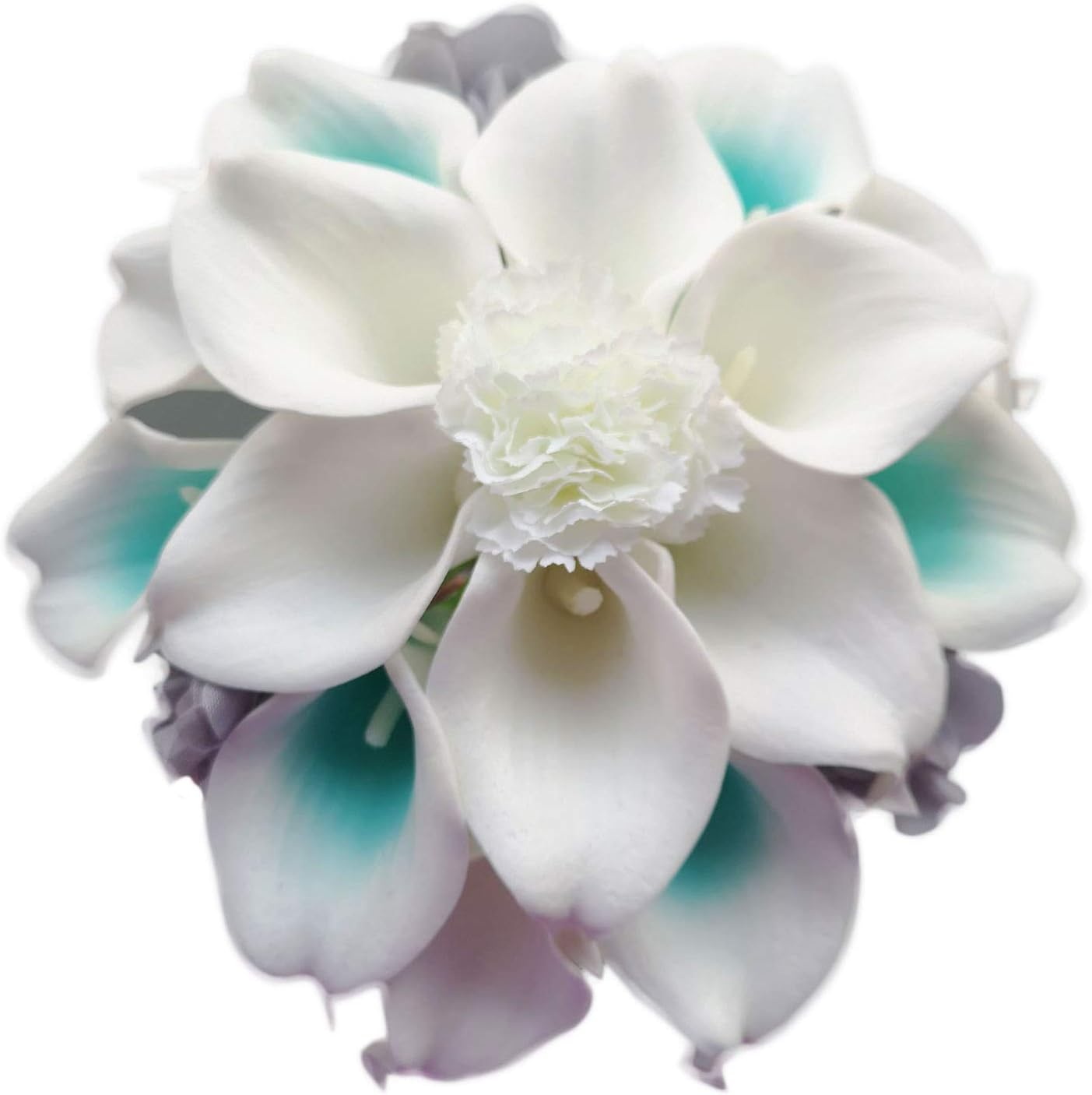 Artificial Wedding Flower Set Turquoise Picasso Calla Lily with Silk Carnation and Hydrangea (Bouquet 15WTG)