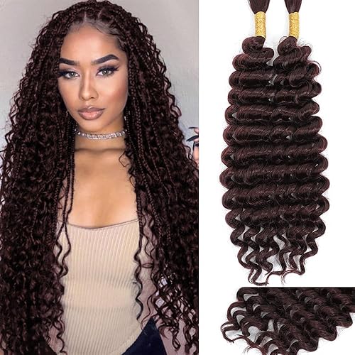 Miniatura 17 de Mezcla de cabello humano trenzado sintético de onda profunda a granel para trenzar, 16 pulgadas, cabello trenzado húmedo y ondulado, 2 piezas