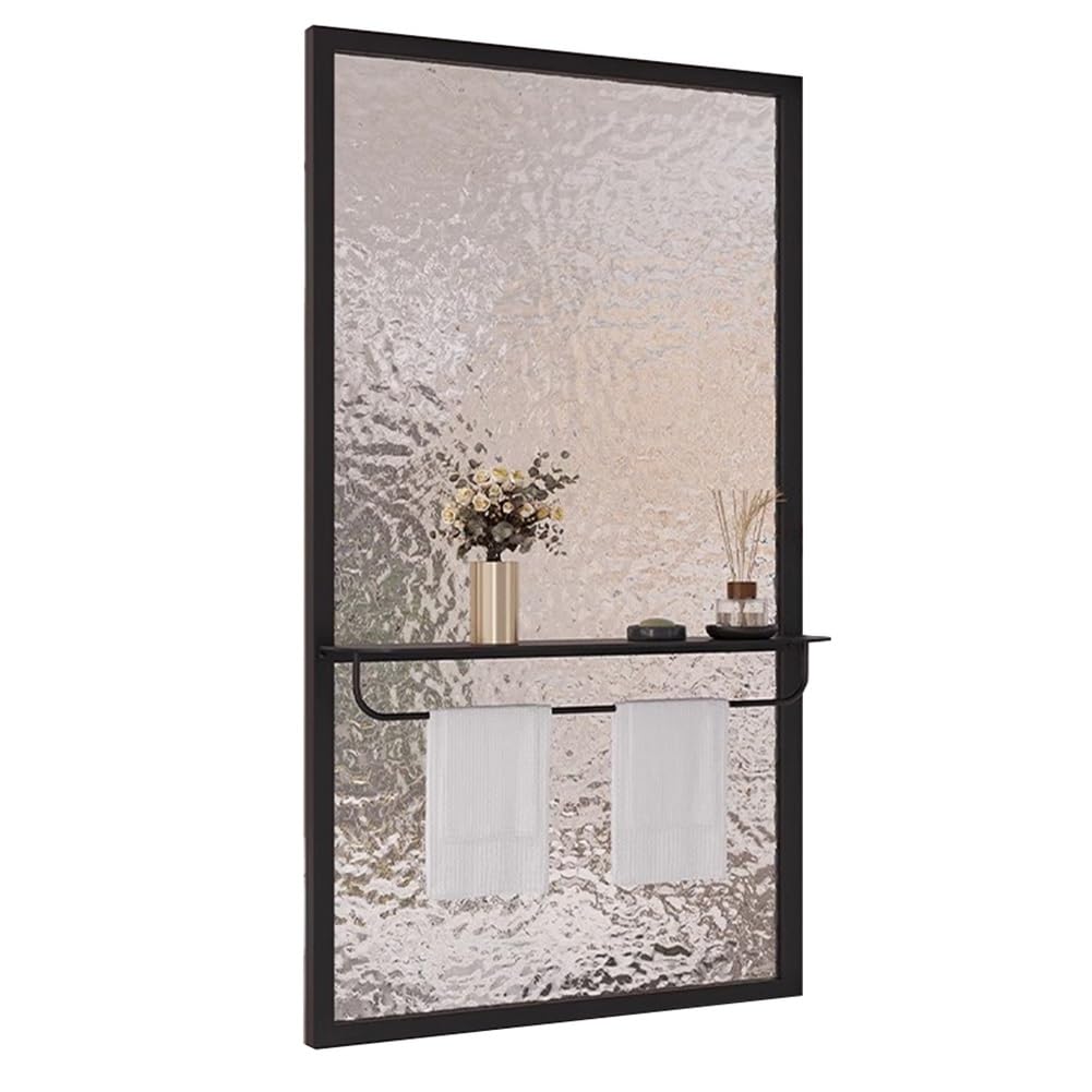 WNJJ Black Translucent Glass R Divider with Towel Rack and Storage Shelf for Hotel Toilet Countertop 19.69x43.31 in
