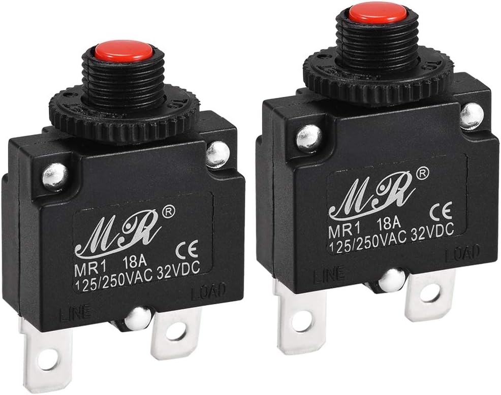 Sourcingmap Thermal Circuit Breakers 18A 125/250V AC 32V DC Push Button Manual Reset Overload Protector Switch 2 Pcs