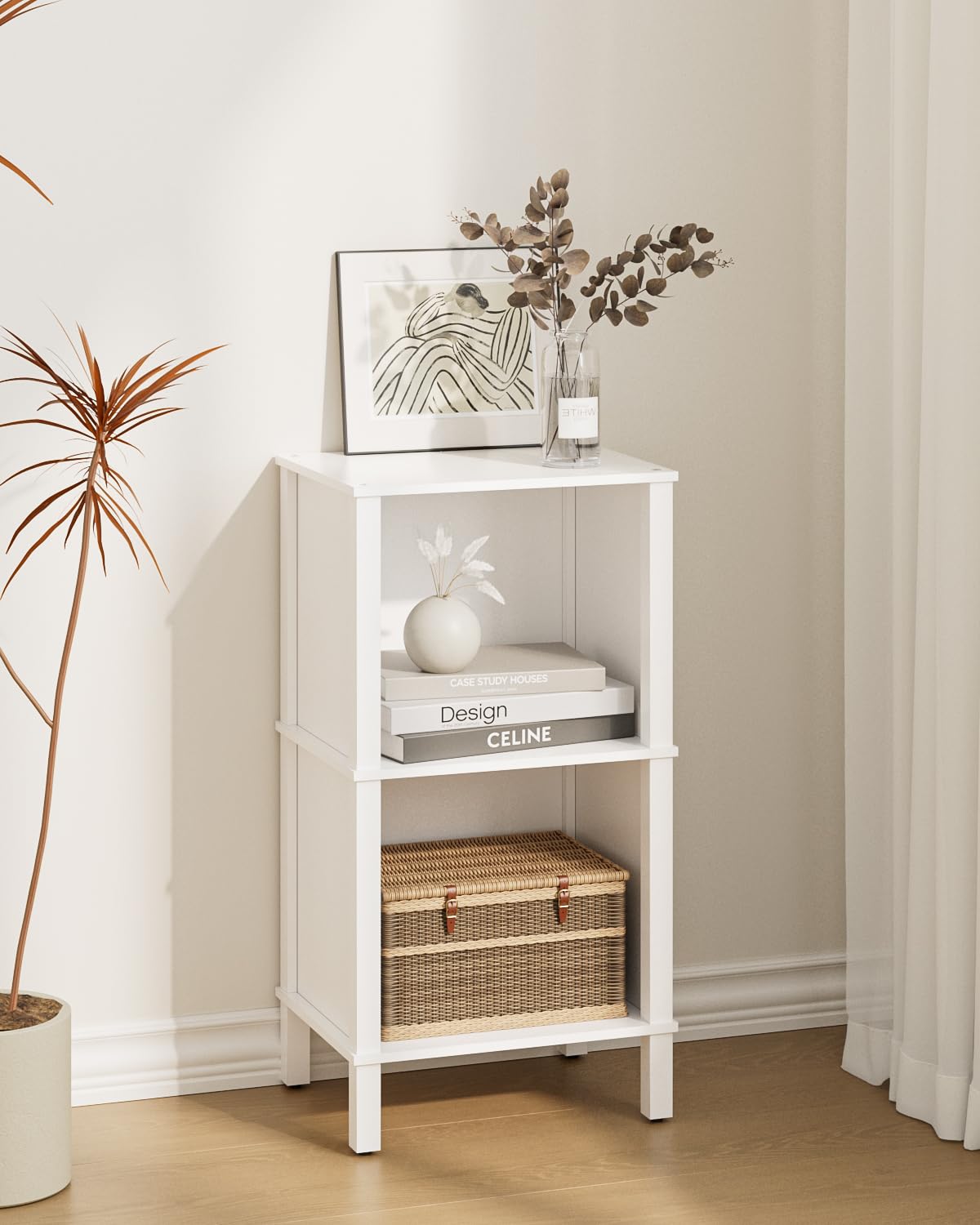 Apetaccat Bookcase, 2 Tier Corner Bookshelf, Display Corner Bookshelf, Shelving Display Shelf for Living Room,Bedroom,Office,White