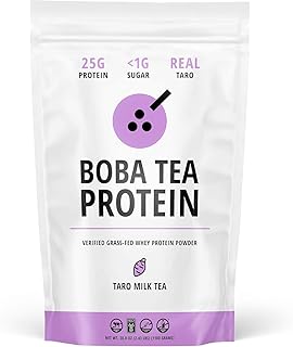 Boba Tea Protein Taro Milk | 25g Grass-Fed Whey Protein Isolate Powder | Gluten-Free & Soy-Free Bubble Tea Drink | Real Ingredients & Lactose-Free Protein Drink | 25 Servings