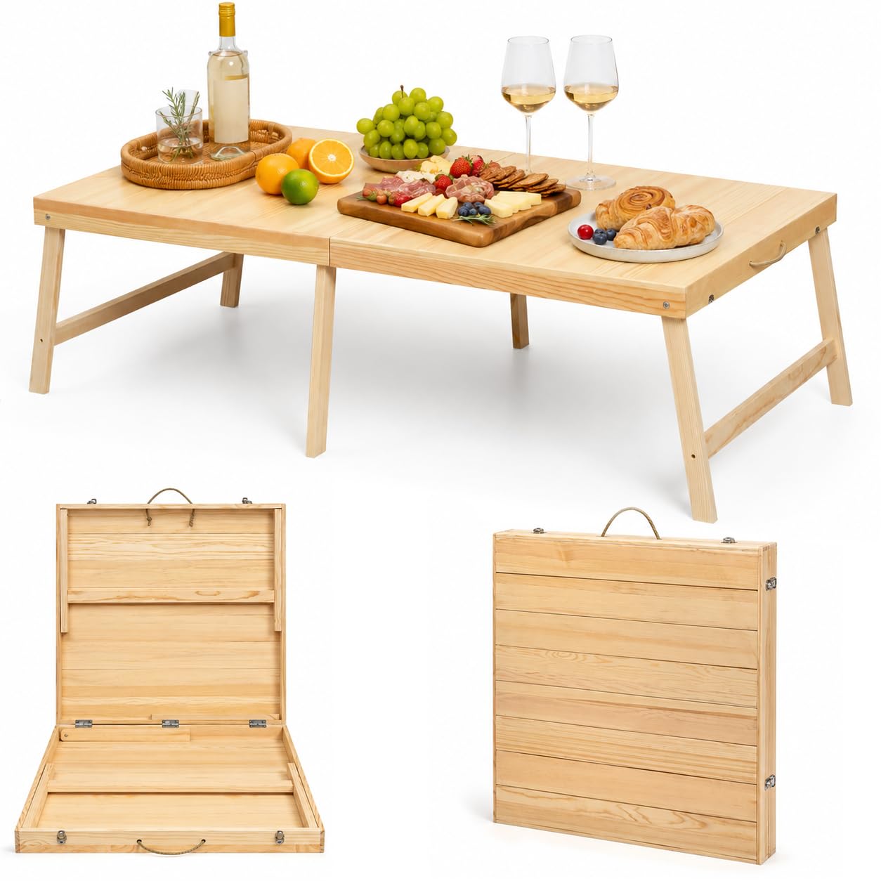 Amazon.com : Zupemo Foldable Boho Wooden Picnic Table, No Assembly