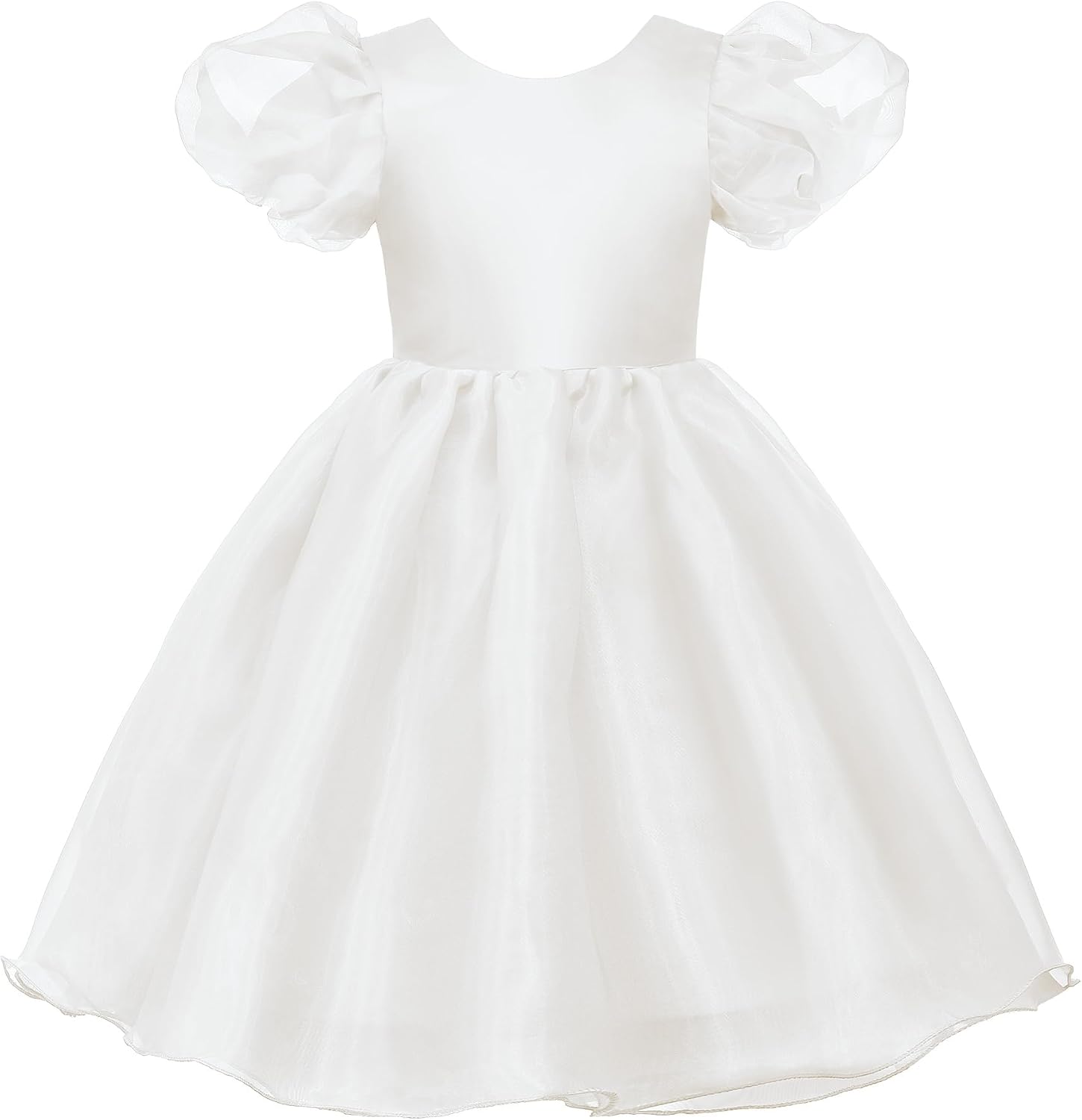 Uhnice Flower Girl Tulle Dress Toddler Puff Sleeve V-Back Dresses for Wedding Party