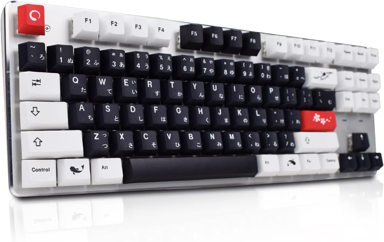 MOLGRIA Black and White Keycaps, 129 Set PBT Cherry Profile, Custom Japanese Font Keycaps for Gateron Kailh Cherry MX Switch 104/87/74/61 60 Percent Keyboard (Central Black)