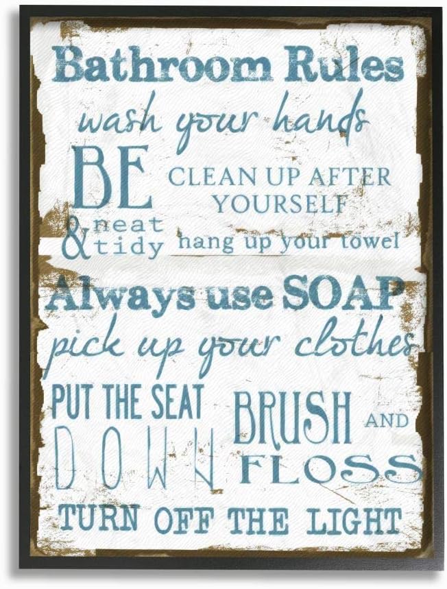 Stupell Industries Brown and Blue Classic Bathroom Rules Grey Framed Wall Art, 11 x 14, Design by Artist Taylor Greene