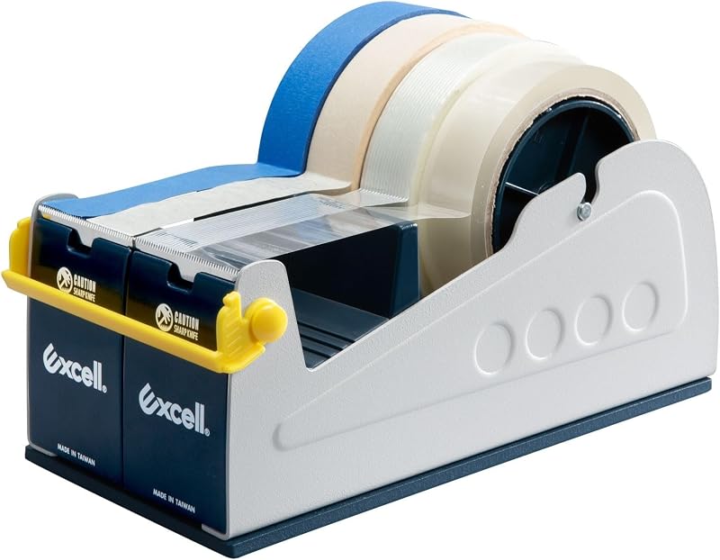 Excell ET-447 Heavy Duty Steel Desk Tape Dispenser 4" Wide 3" Core | With Safety Blade Cover, Desk Top Dispenser for Home,Office, Shop, Retail Store and Warehouse Wrapping Purpose
