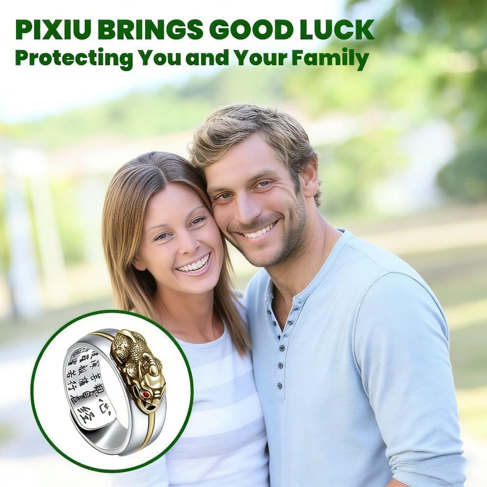 Protection Wealth Ring,Feng Shui Pixiu Mantra Amulet Lucky Adjustable，Mantra Double Protection Wealth Love Health Ring