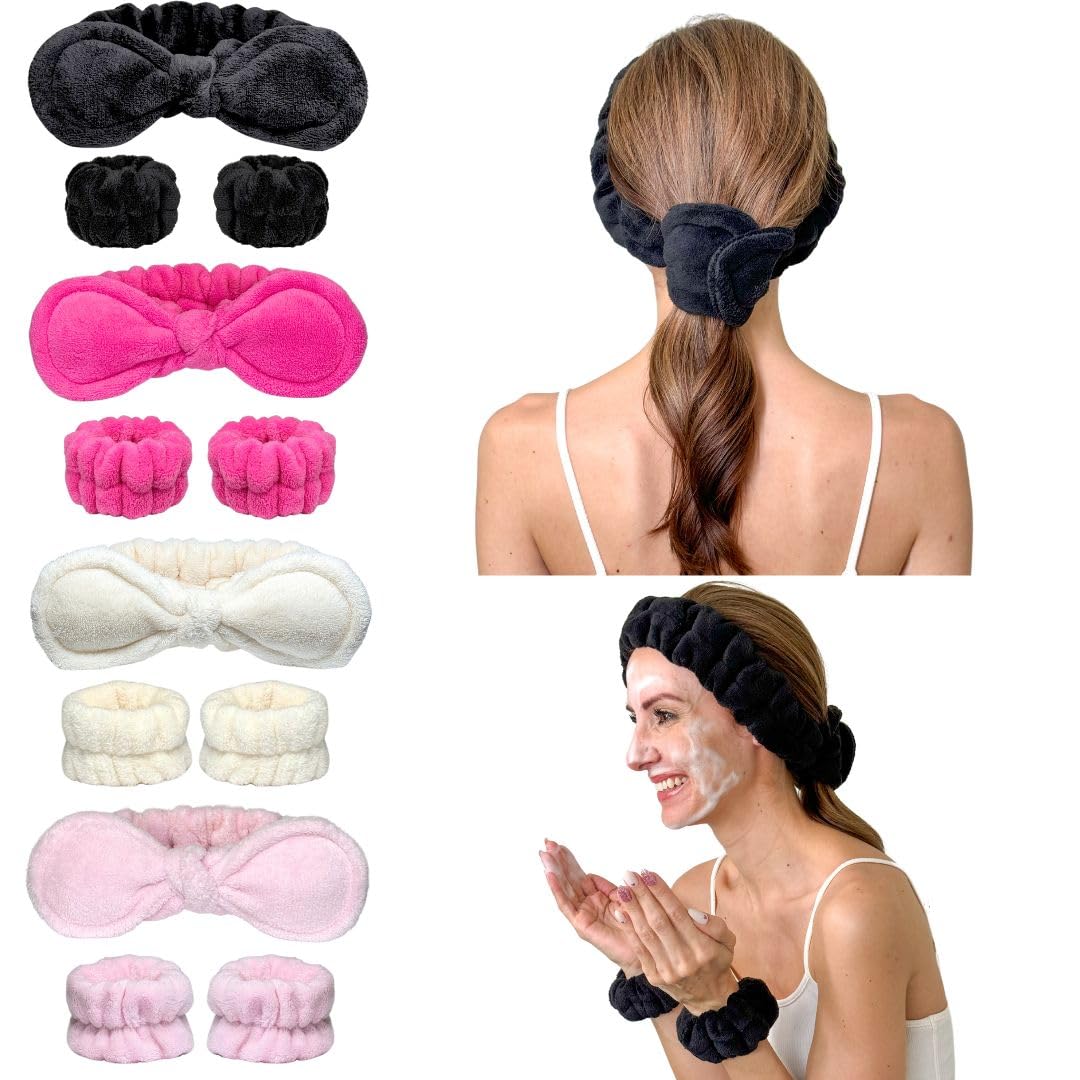 Anti-Slip Wristbands and Headband Set - Face Washing Accessories for Women | Spa Gift Set