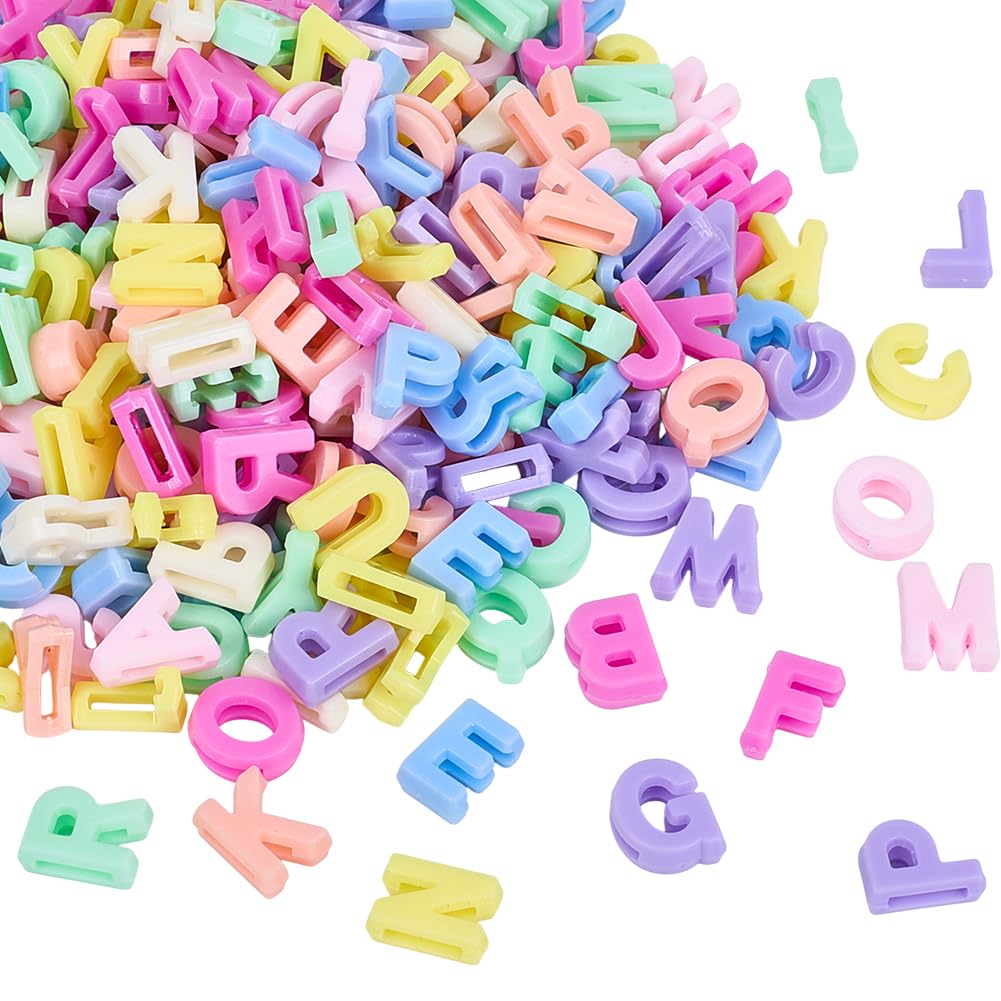 SUNNYCLUE 400cs Resin Alphabet Beads Colorful Letter Beads Bulk 3D A-Z Random Macaroon Candy Loose Smooth Opaque Letters Spacer for Jewellery Making Supplies Diy Craft Bracelet Keychain Necklace Women