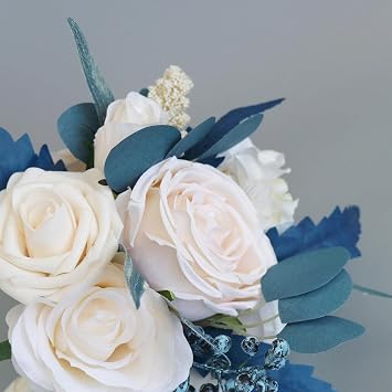 MOJUN Wedding Bouquets for Bride Bridesmaid, Artificial Dusty Blue Flowers Romantic Wedding Bouquets for Wedding Valentine's Day Party Home Tables Decorations