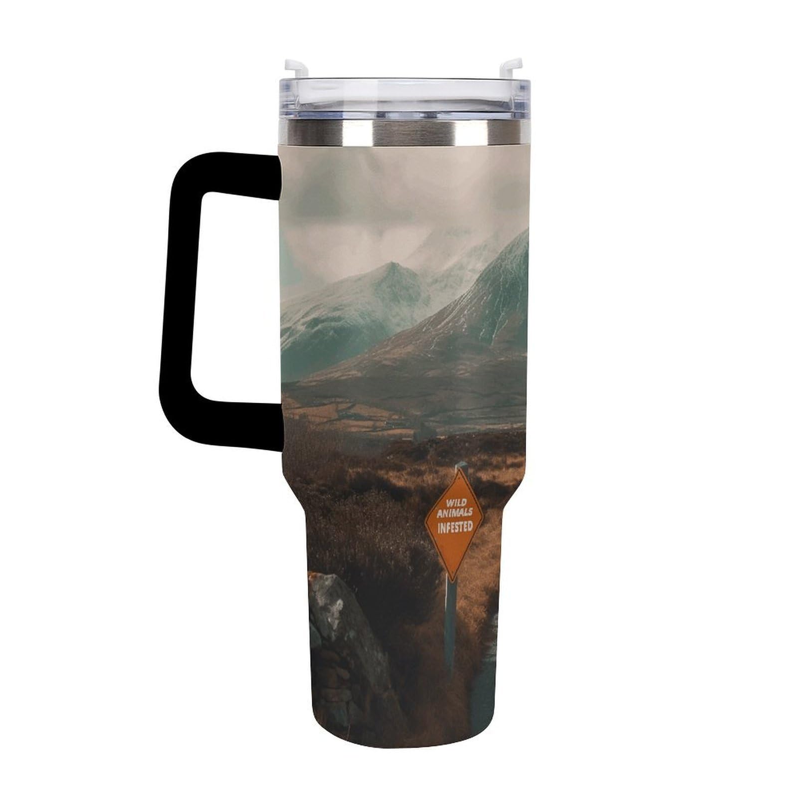 Tazas de ríos y montañas con popote y asa, taza de café con aislamiento al vacío de doble pared, botellas de agua para café helado, té, bebidas frías y calientes