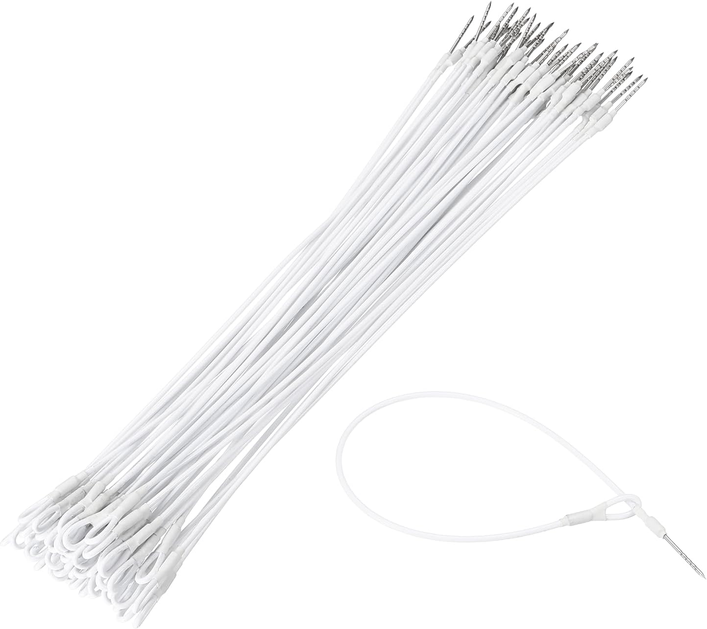 50Pcs Security Tags Lanyards Wire Loop (10" Length, White) - Anti-Theft Reusable, Magnetic Buckle Tag Loss Prevention Steel Wire Cable Loop, Fits Apparel/Bags/Shoes