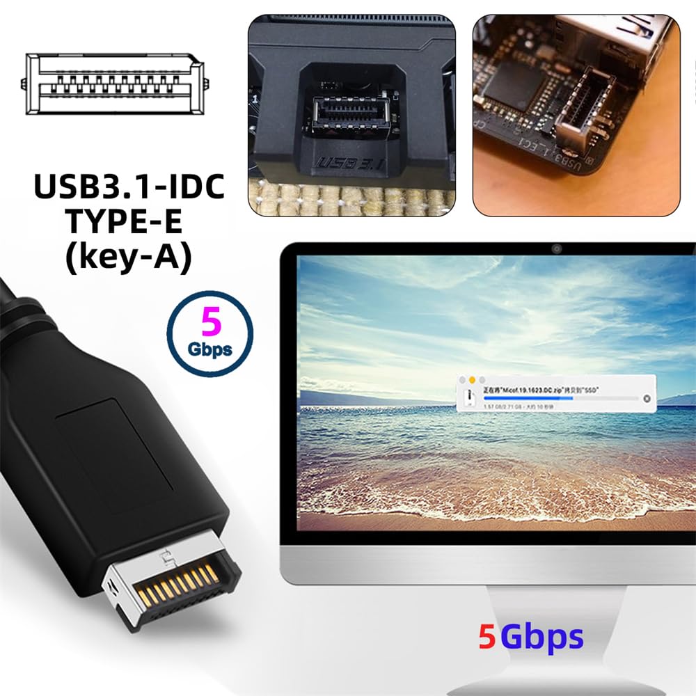 Cablecc 19/20Pin Header to 5Gbps USB 3.0 20Pin & Type-E Dual Ports Female PCBA Type Adapter Splitter 1 to 2 HUB
