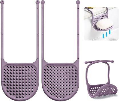 WALLFID 2 Pack Sponge Holder for Kitchen Sink, Adjustable Silicone Suction Cup Sponge Caddy for Sponges, Scrubbers, Soap, Kitchen, Bathroom Mocha Brown