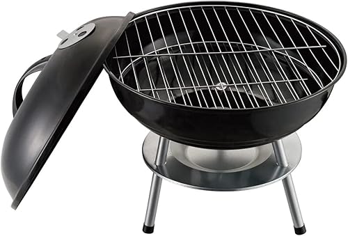 Miniatura 2 de J&V TEXTILES Parrilla redonda para barbacoa, parrilla de carbón portátil de 14 pulgadas, parrilla ligera para fiesta de barbacoa, doble ventilación