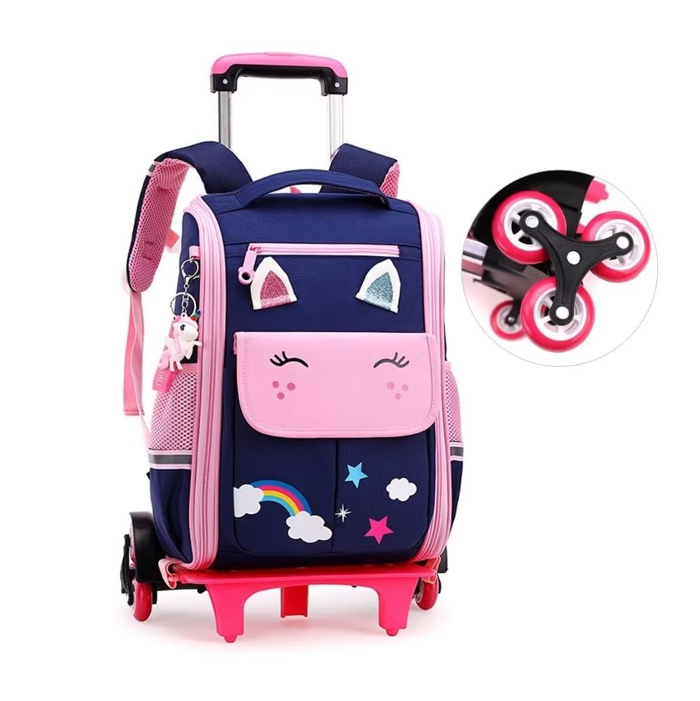Zaino Trolley Scuola per Ragazze, Zaino con Ruote per Scuola e Viaggio, Blu