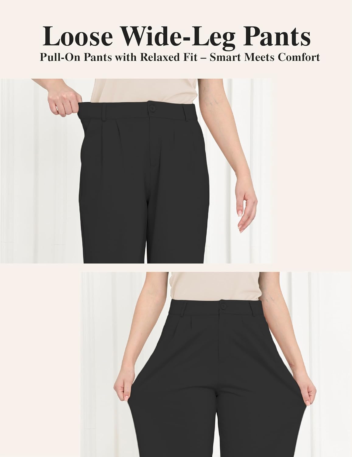 Bamans Dress Pants Wide Leg Work Business Office Casual Slacks Trousers for Curvy Women High Waisted Zipper with Pockets