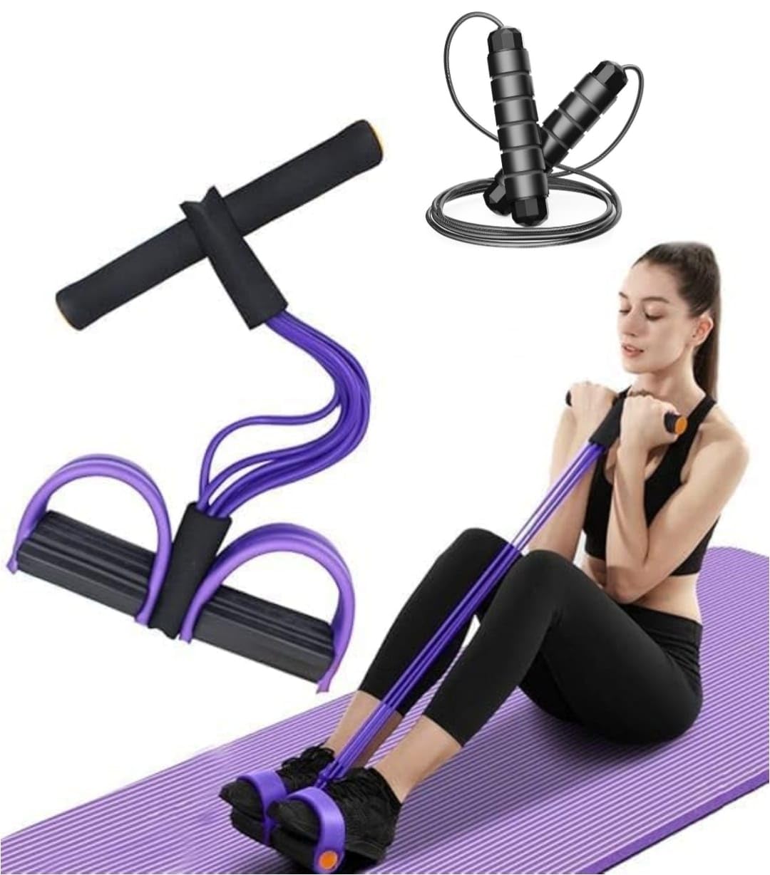 Natural Latex Pedal Resistance Band Exerciser | 4-Tube Yoga Gear for Abdomen, Waist & Full Body Workout-image-16